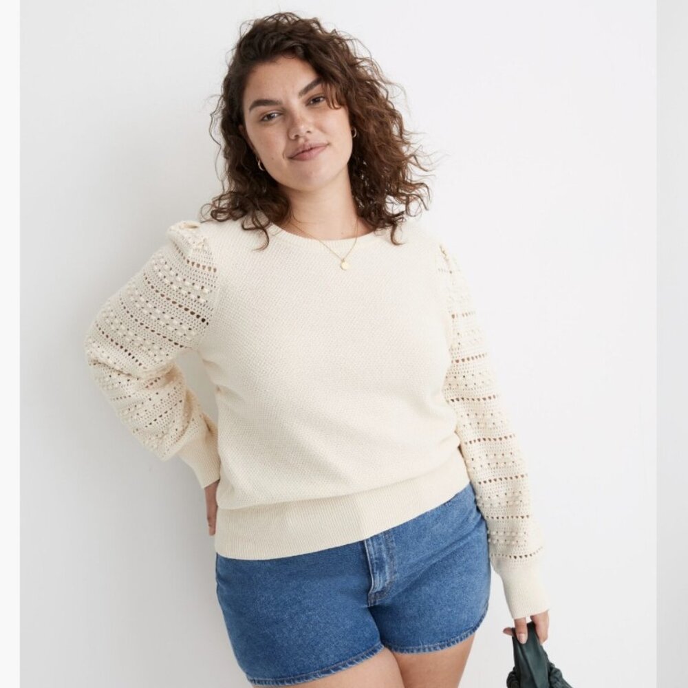 Madewell Bobble-Sleeve Pullover Sweater in Antique Cream White Size XXS